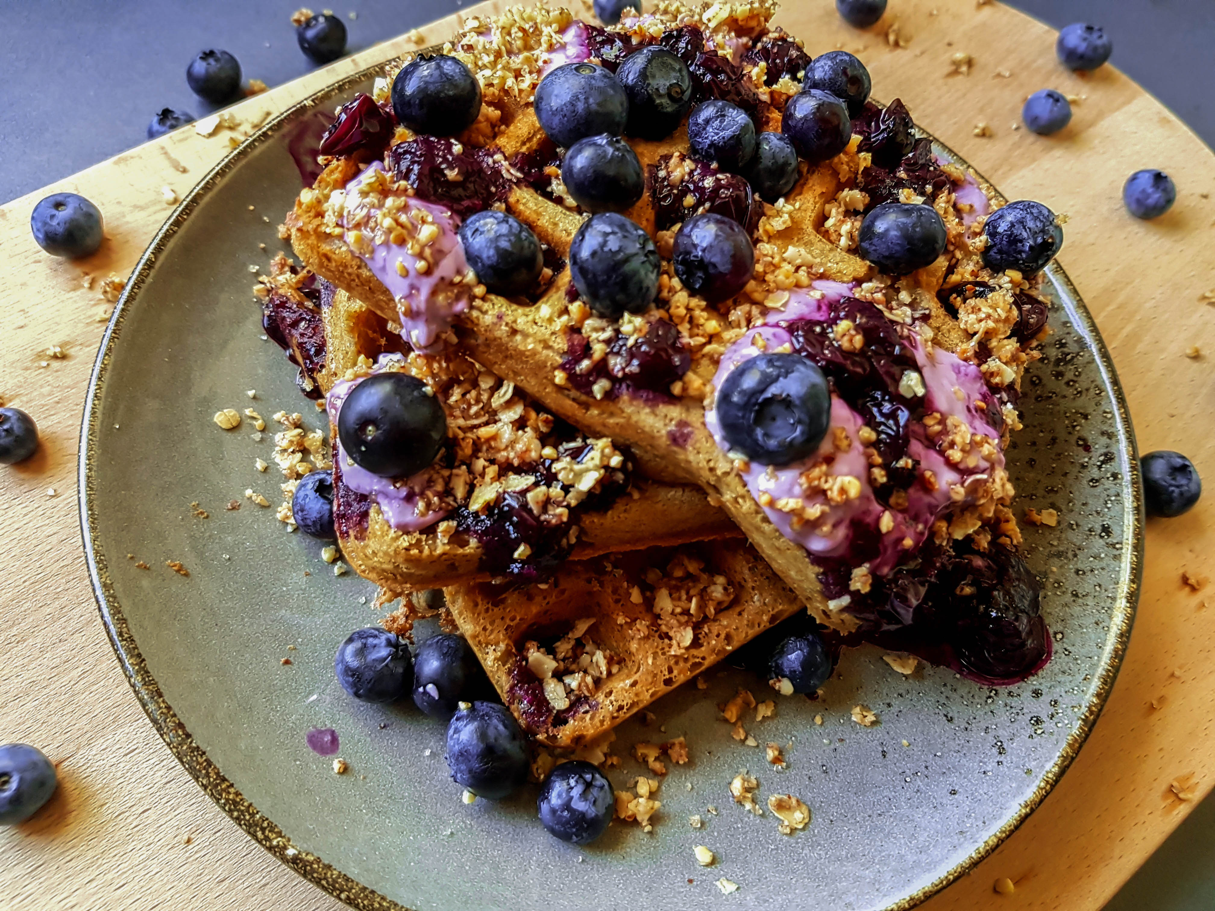 cream cheese waffles with  a crumble topping